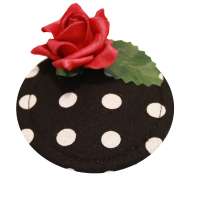 Mini Fascinator with black and white dots & red rose