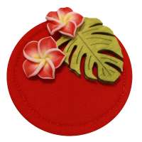 Roter Mini mit Monstera Blatt und Frangipani Blume