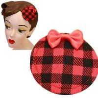 Black and red checked mini fascinator with small bow