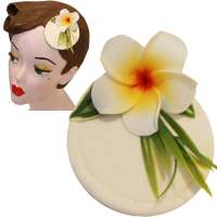 Weißer Mini Fascinator mit Hawaii Frangipani Blume