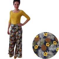 Blue Airy wrap pants with pineapple & flowers (S-L)