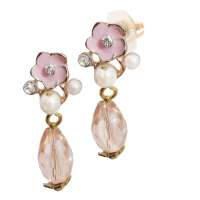 Earstuds with flower & pink drops