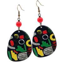 Large flat earrings with colorful retro pattern