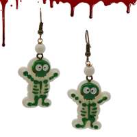 Green skeleton Halloween earrings 