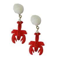 Earrings with red lobster & real shell