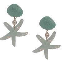 Earrings with Starfish, Shell & Glitter in Light Blue