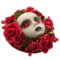 Red rose with doll's head Halloween fascinator