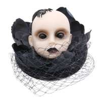 Black rose with doll's head Halloween fascinator