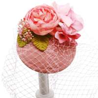 Pink veil fascinator (birdcage) with big flower