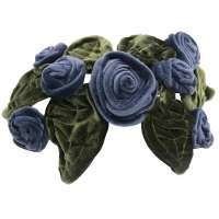 Samt Half Hat mit blauen Blumen und Blättern (Vintage Bandeau Hut)