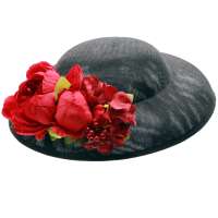 Black big hat with red peony flowers to change