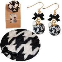 Houndstooth Set: Earrings and Mini Fascinator in Black & White