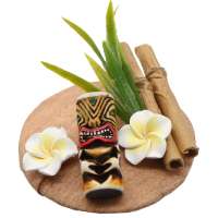 Mini fascinator with Tiki, Bamboo and frangipani