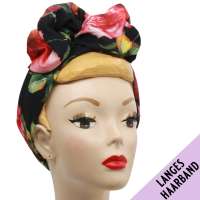 Black turban hair band with wire - Rose pattern