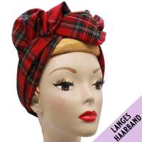 Red Tartan Turban - long hair band with wire